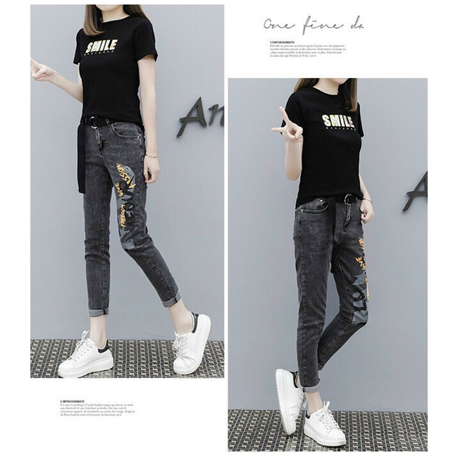 Set bộ jeans smile kèm belt trẻ trung