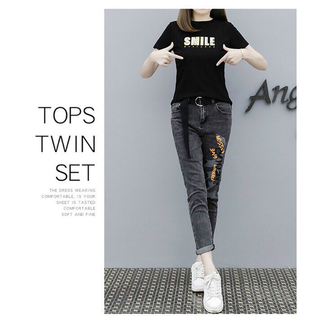 Set bộ jeans smile kèm belt trẻ trung