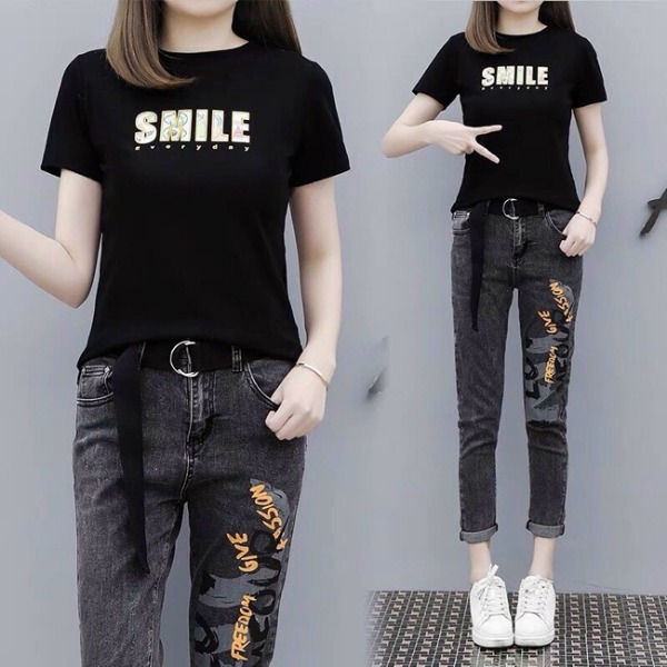 Set bộ jeans smile kèm belt trẻ trung