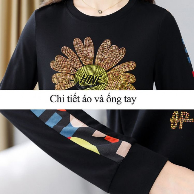 Set đồ bộ đính đá hoa cúc tay dài