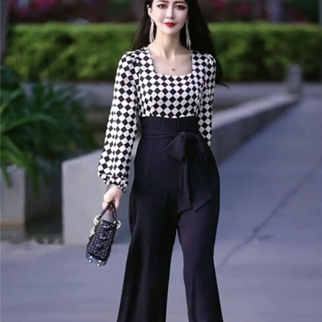 Jumsuit lụa caro thời trang