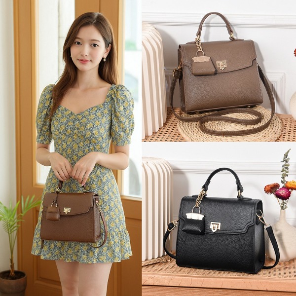 Túi xách tay da bò cao cấp kiểu hộp nắp gập – Nâu thời thượng 